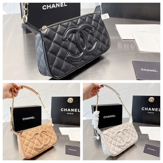 Chanel Black Quilted Caviar Leather Timeless CC Shoulder Bag