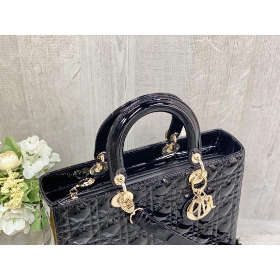 3colors LARGE LADY DIOR BAG Patent Cannage Calfskin