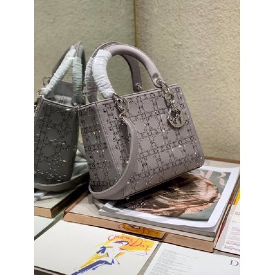 SMALL LADY DIOR BAG Strass Cannage Satin