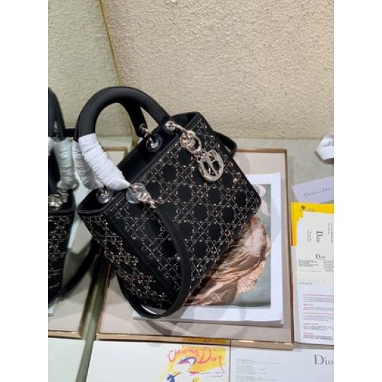 SMALL LADY DIOR BAG Strass Cannage Satin