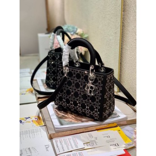 SMALL LADY DIOR BAG Strass Cannage Satin