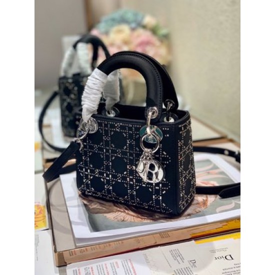 SMALL LADY DIOR BAG Strass Cannage Satin