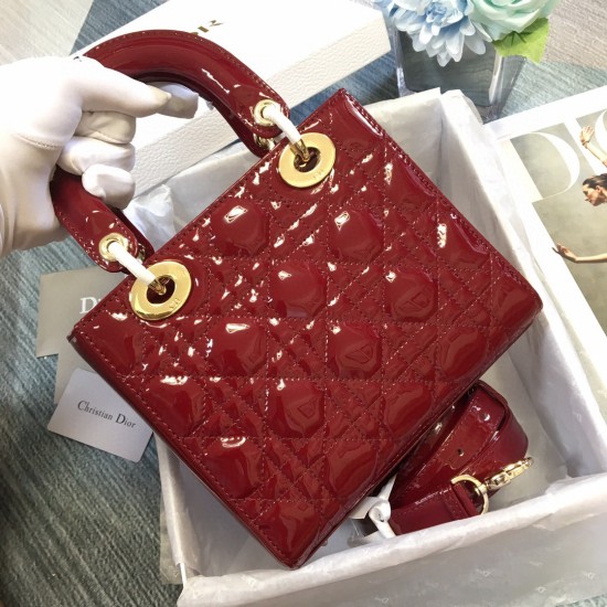 SMALL LADY DIOR BAG Patent Cannage Calfskin