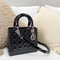 MEDIUM LADY DIOR BAG Patent Cannage Calfskin