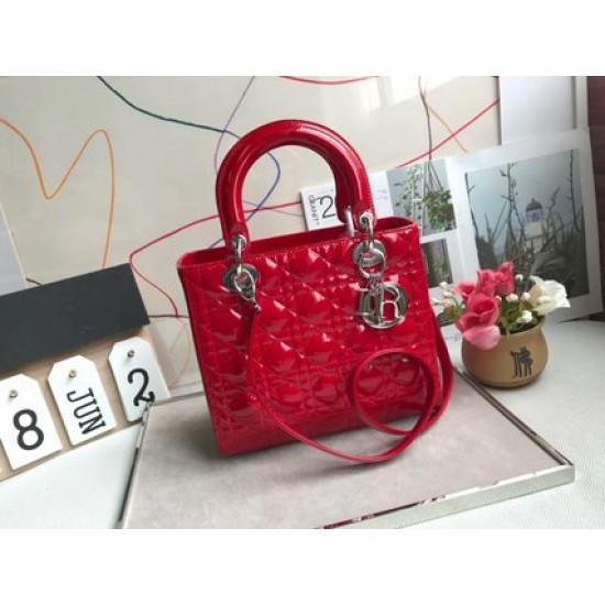 MEDIUM LADY DIOR BAG Patent Cannage Calfskin